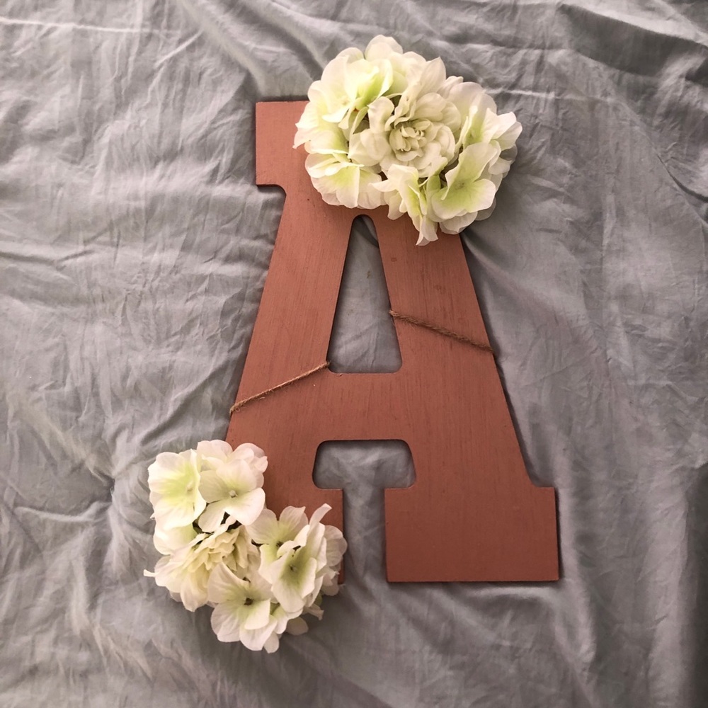 Rose Gold Wooden ‘A’ with Fake Flowers
